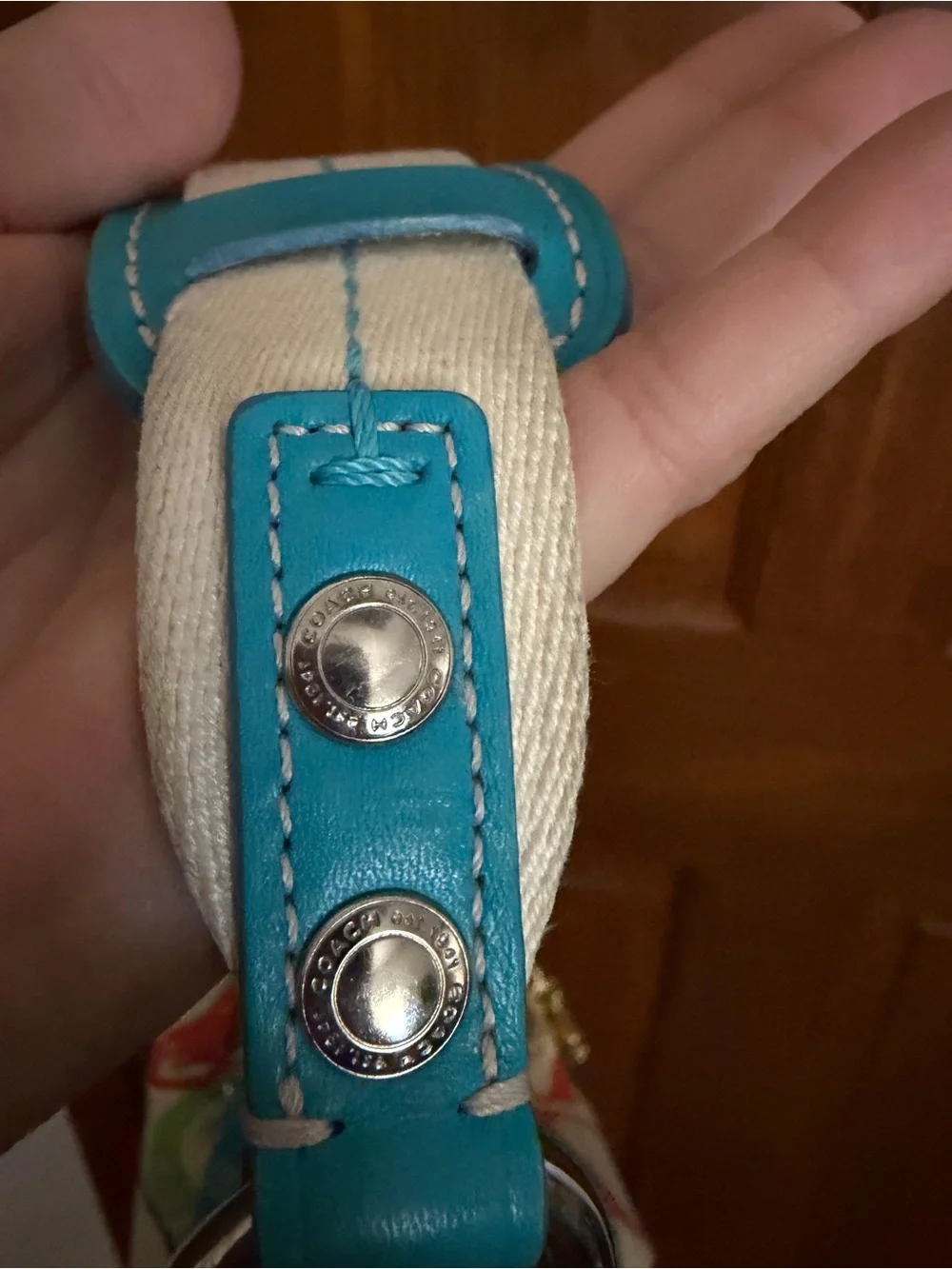 Coach Multicolor Canvas Shoulder Bag with Teal Trim